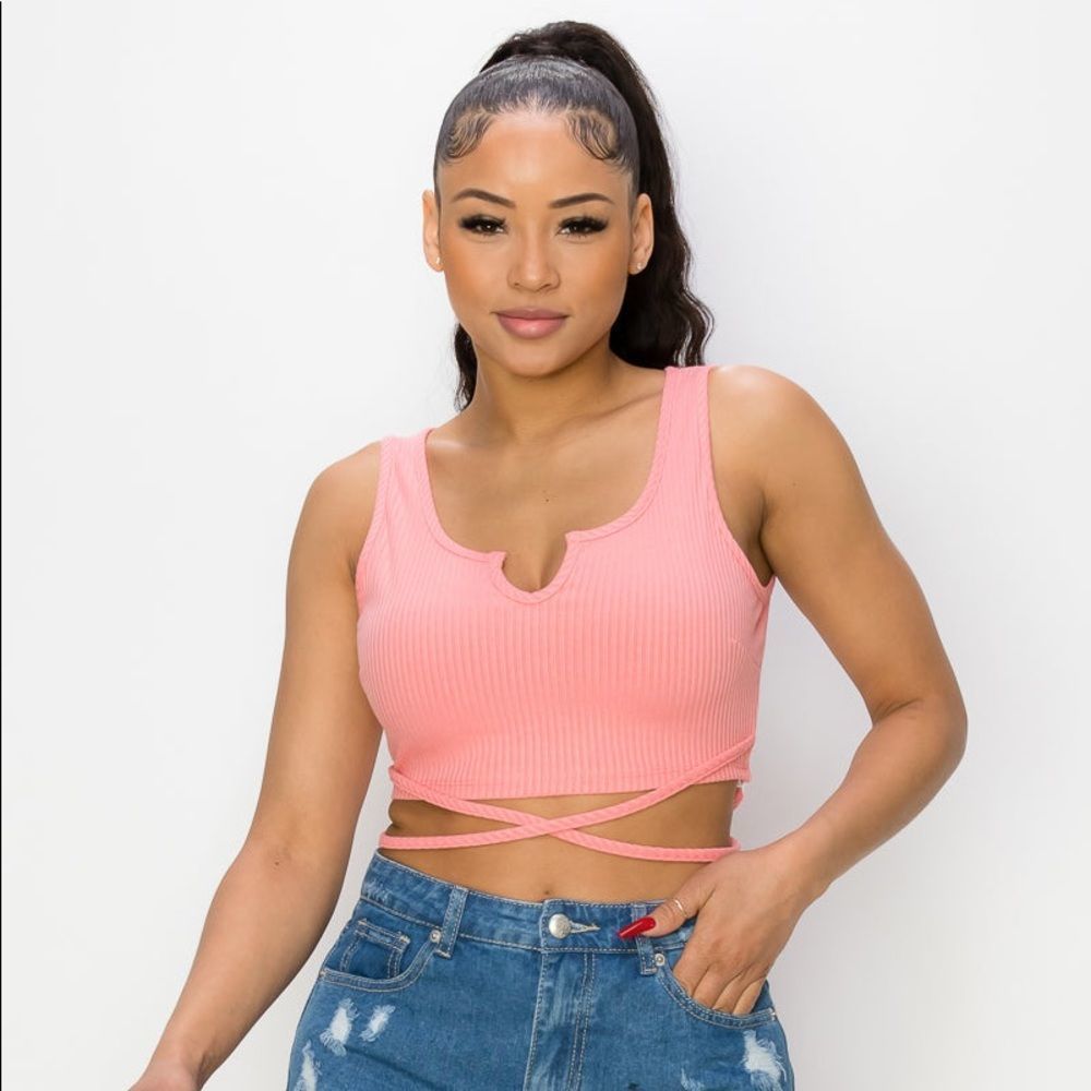 COPY - Crisscross Tie Ribbed Bustier Top